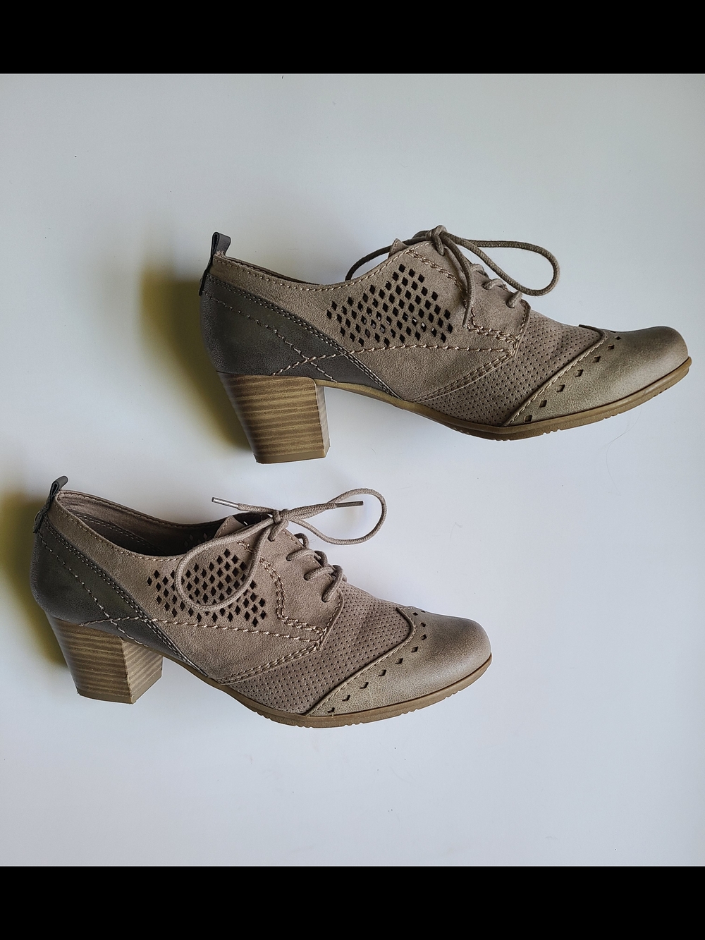 Jana Women's Taupe Lace-Up Block Heel Oxfords — Comfortable Dress Heels - Picture 4 of 4